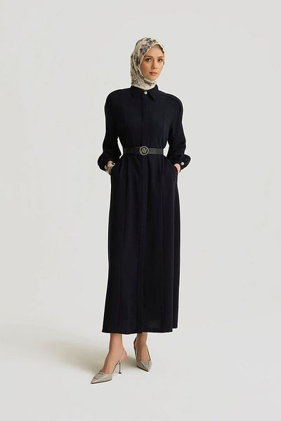 Armine Ribbed Shoulder Overcoat 25Y8208 Navy Blue