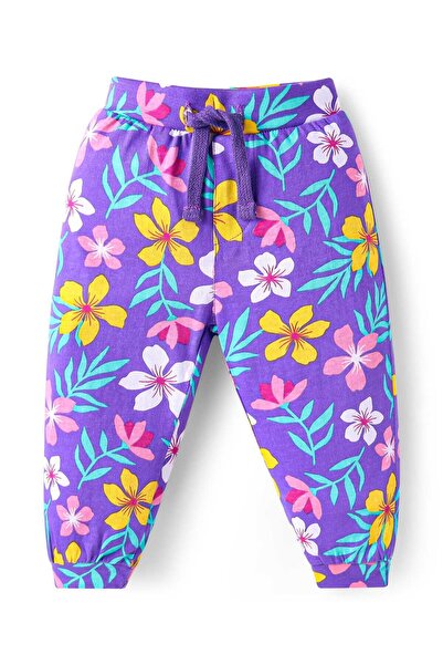 Babyhug Babyhug Cotton Knit Full Length Lounge Pants With Floral Print Pack of 2 - Purple & Pink