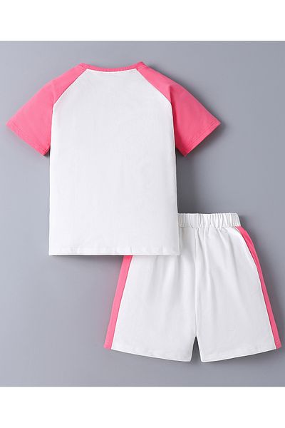 SAPS SAPS 100% Cotton Rainbow Patch Short Raglan Sleeve T-Shirt & Solid Short Co-ord Set-Pink & White