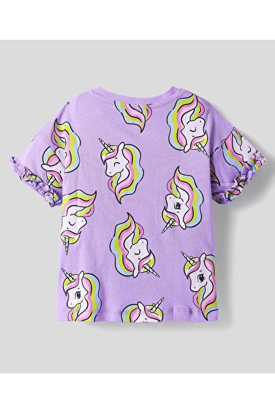 Bonfino Bonfino Girls 100% Cotton Short Sleeves All Over Printed T-shirt & Shorts Co-ord Set- Lavender