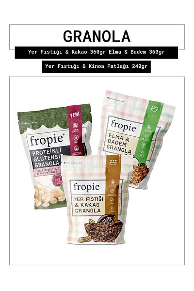 FROPİE Fropie Peanut & Cocoa - Apple & Almond - Gluten-Free Peanut & Quinoa Popcorn Granola Set of 3