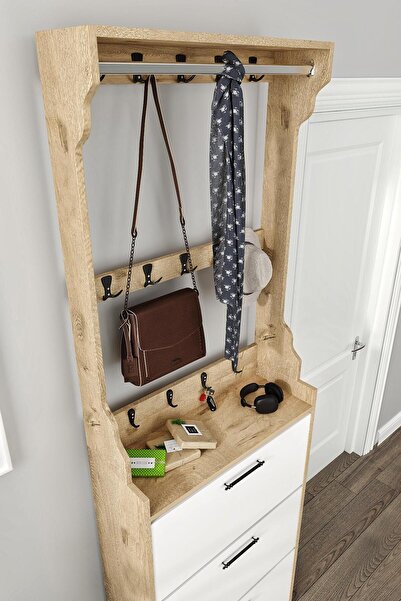 MERLİN MOBİLYA ZİGANA 3 Düşer Kapaklı Askılıklı Dekoratif Ayakkabılık