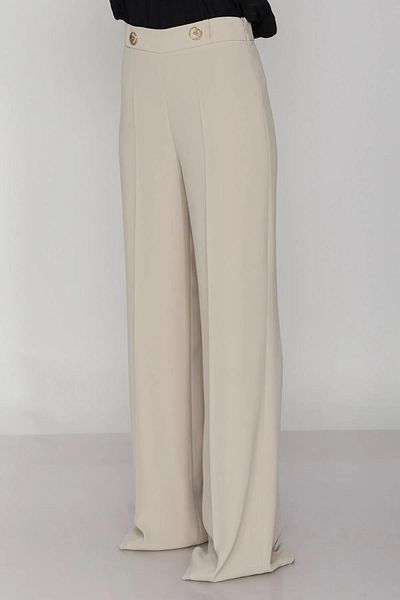 AYHAN Women's Ecru Wide Leg Button Detail Trousers