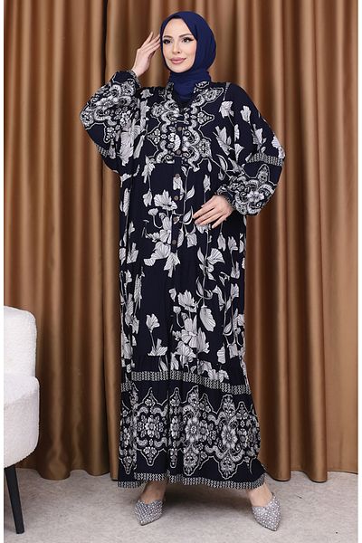 sefamerve Φόρεμα με μανίκια με λουλούδια 5574-07 Navy Blue