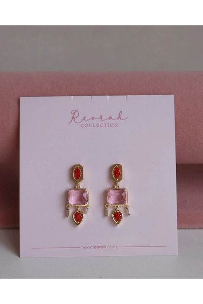 Reorah Collection Royal Bloom & Blush Earrings-Pink Red Stone Earrings