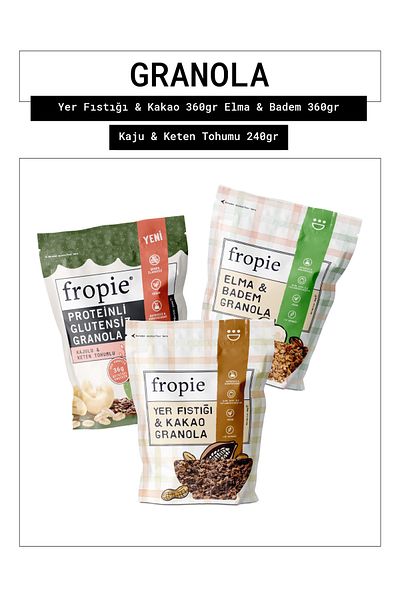 FROPİE Fropie Peanut & Cocoa - Apple & Almond - Gluten-Free Cashew & Flax Seed Granola Set of 3