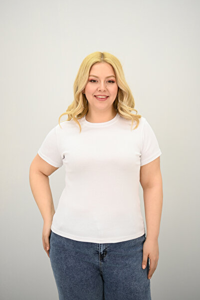 Koza Butik Women's Plus Size Short Sleeve Crew Neck Basic T-Shirt 1965-25