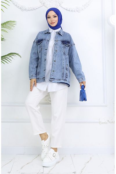 sefamerve Jachetă de blugi oversize 6327-03 Albastru