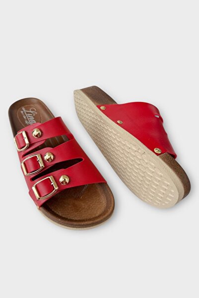 Liger Women's Daily Slippers Buckle Three Strips Stylish Orthopedic Summer Home Beach Vacation Work Slippers Red