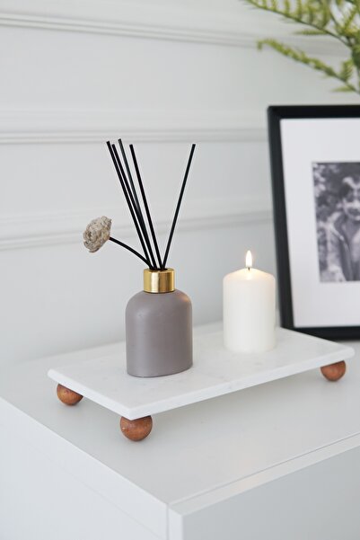 EVLE Beyaz Mermer Dikdörtgen Sunum Tepsisi 30x15 cm