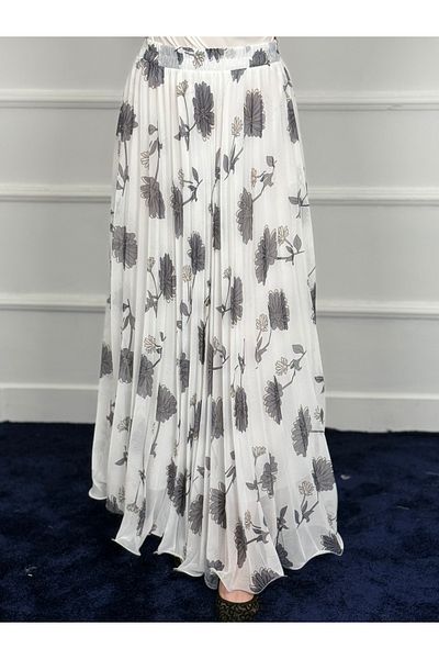 RACE FASHİON Fusta cu volan, talie elastică, plisată, cu imprimeu floral, din șifon RC4004
