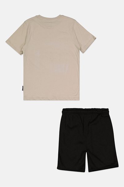 Brooklyn Kids Boy 2 Piece Graphic Print T-shirt And Shorts Set, Grey/black