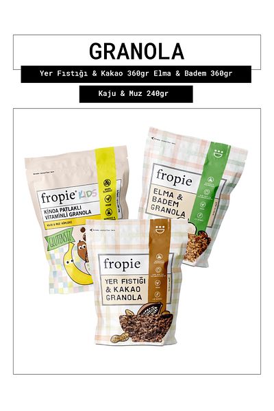 FROPİE Fropie Peanut & Cocoa - Apple & Almond - Kids Cashew & Banana Cubes Granola Set of 3