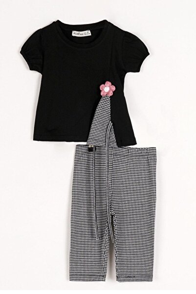 zepkids بدلة لباس ضيق للفتيات بأكمام قصيرة ومطرزة بالزهور مع تفاصيل شريط ملون...