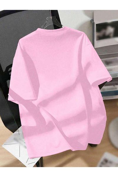 trendgar tricou oversize cu imprimeu cu fundita roz