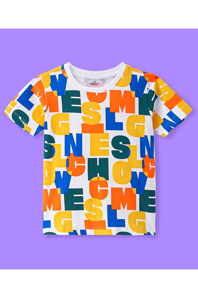 Ollington St. Ollington St. 100% Cotton Knit Half Sleeves T-Shirt &Joggers Set Alphabets Print-White &Light Green