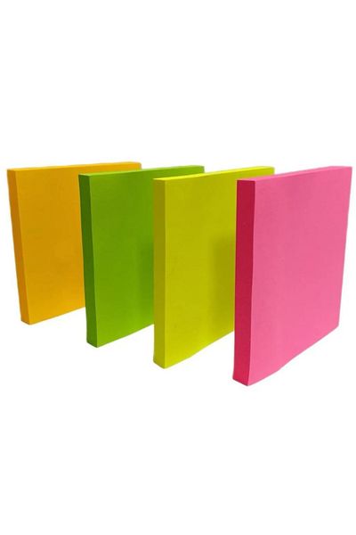Modellino 4 Pack Colorful Adhesive Square Postit Note Paper Rbc 76Mmx76Mm 4X80 Sheets - Pink Green Yellow Orange