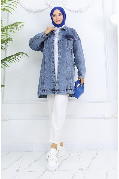 sefamerve Jachetă de blugi oversize – Albastru 2746-03
