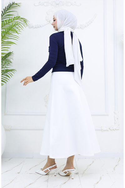 sefamerve Turtleneck Button Detailed Blouse 71267-01 Navy Blue