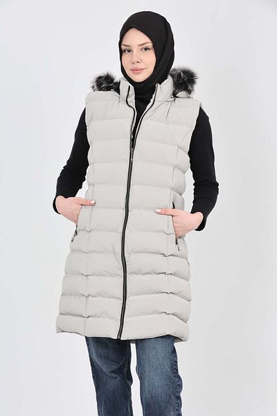 S&V TEKSTİL Women's Nova Ecru Hijab Inflatable Vest Coat