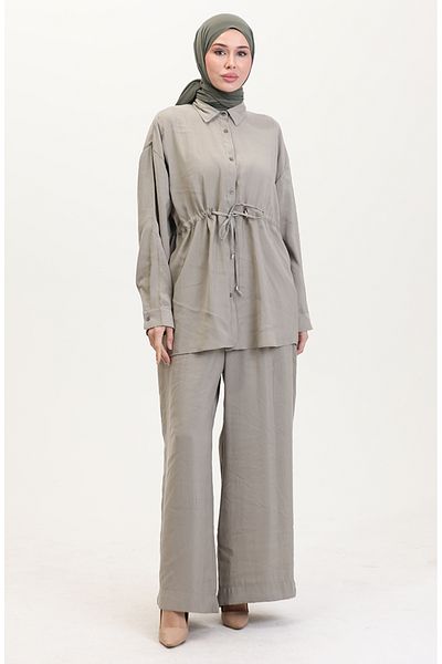 sefamerve Modal Fabric Tunic Trousers Double Suit 4064-03 Lemon Mold Green