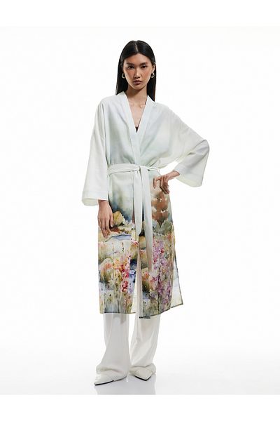 Koton Viscoză - Kimono lung cu model din țesătură din bumbac