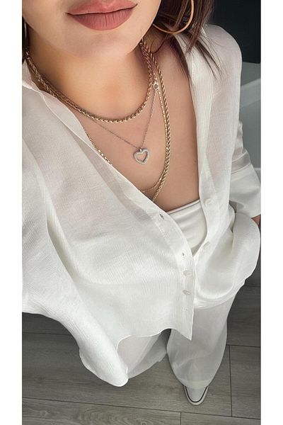 Oslove White Self Textured Shirt - Pants Set
