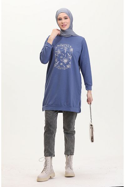 sefamerve Φούτερ με στάμπα - 0539-01 Indigo Model