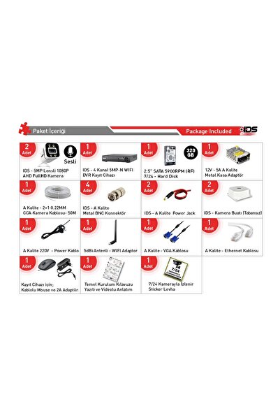 IDS SESLİ - 2 KAMERALI FULLHD GECE RENKLİ VE IŞIKLI GÜVENLİK KAMERASI - KAMERA SETİ 320GB DİSK
