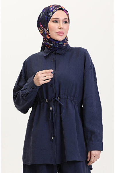 sefamerve Σετ υφασμάτινο χιτώνα και παντελόνι Navy Blue Modal 4064-04