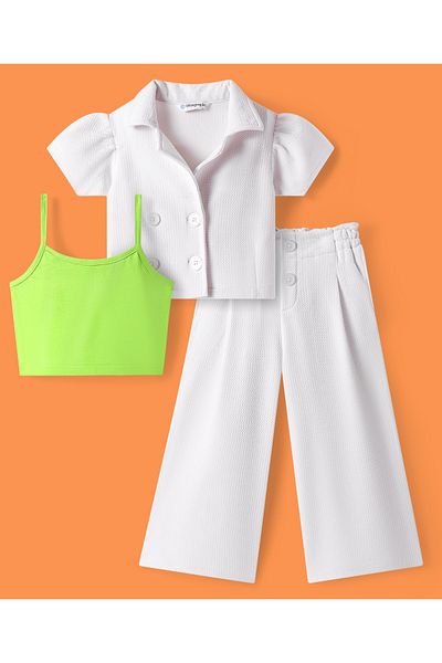 Ollington St. Ollington St. Waffle Multi-Pack Set of Half Sleeves Jacket & Culotte Pant With Inner Tee - White
