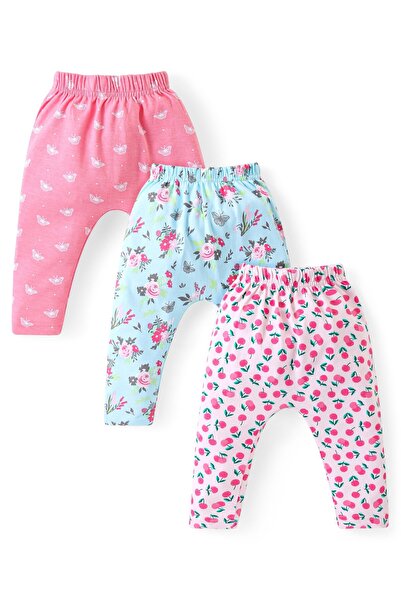 Babyhug Babyhug Cotton Knit Full Length Diaper Leggings Floral&Butterflies Pack Of 3-Pink Blue&Light Pink