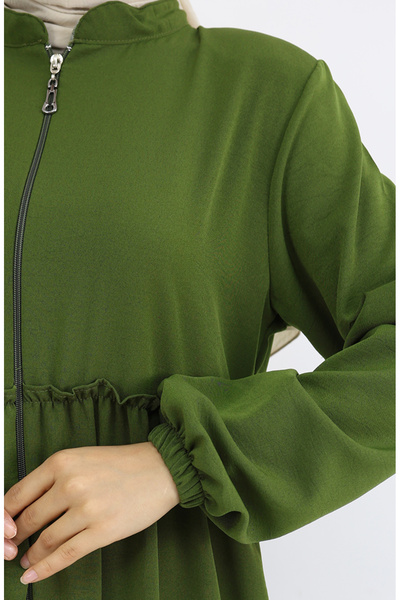 sefamerve Fırfır Detaylı Boydan Fermuarlı Ferace 0024-02 Haki