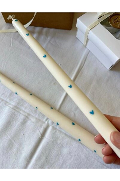 YABA 2 ADET MAVİ KALPLİ MUM