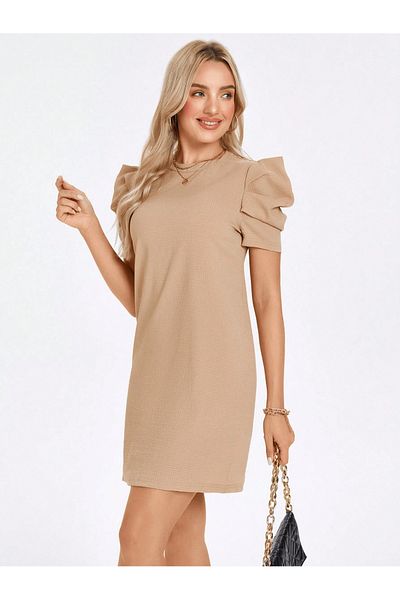 Kokosh moda Γυναικείο φόρεμα κρεπ με κοντό μανίκι με λαιμόκοψη καρπούζι