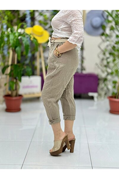 Punta Otantik Nc10156 İtalyan Keten Kapri Vizon