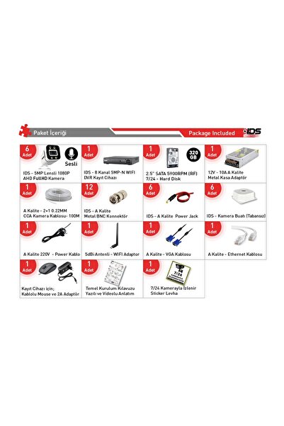 IDS SESLİ - 6 KAMERALI FULLHD GECE RENKLİ VE IŞIKLI GÜVENLİK KAMERASI - KAMERA SETİ 320GB DİSK