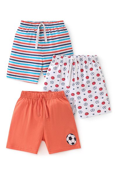 Babyhug Babyhug Cotton Knit Shorts Football Print Pack of 3 - Multi Color