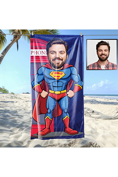 EJOYA Kişiye Özel Karikatür Fotoğraflı Super Adam Plaj Ve Spor Havlusu 115059
