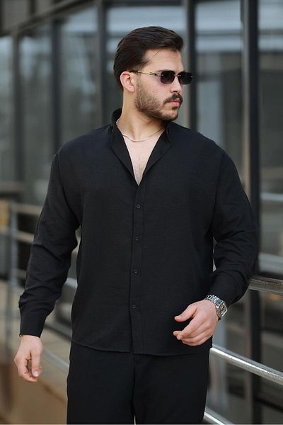 Valiberta Soft Textured Half Oversize Men's Shirt - Black