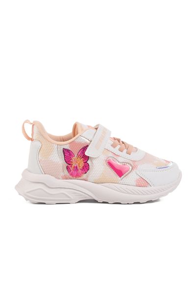 AYAKMOD Pantofi sport pentru fete cu plasă cu velcro alb pudra Ruffon F