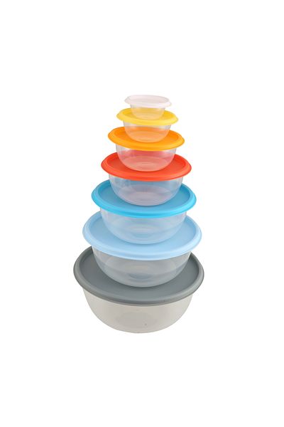 RFL Round Rainbow Food Plastic Container, Microwave safe without Lid Set of 7 Pieces