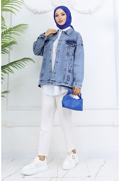 sefamerve Jachetă de blugi oversize 6327-03 Albastru