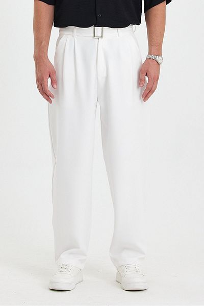 Gray Clothing Men's Fabric Pants - Summer, Pleated, Baggy, with Tooling Pockets and Belt