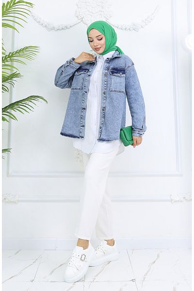 sefamerve Jachetă de blugi oversize - Albastru deschis 2763-02