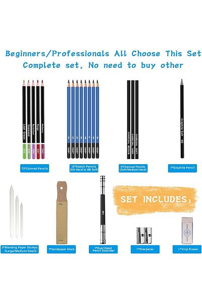 COOYA 96Pcs Colored Pencils Set, Professional Sketching Pencils Graphite Charcoal Drawing Pencils Kit