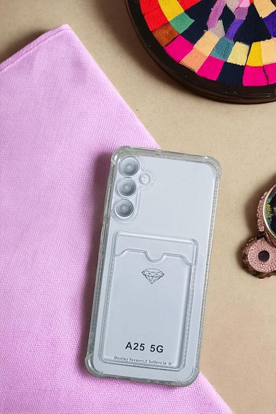 ÇAĞUR حافظة هاتف Galaxy A25 جديدة ملونة وشفافة على شكل حرف K مع حامل بطاقة وتصميم حماية للزاوية (شيف
