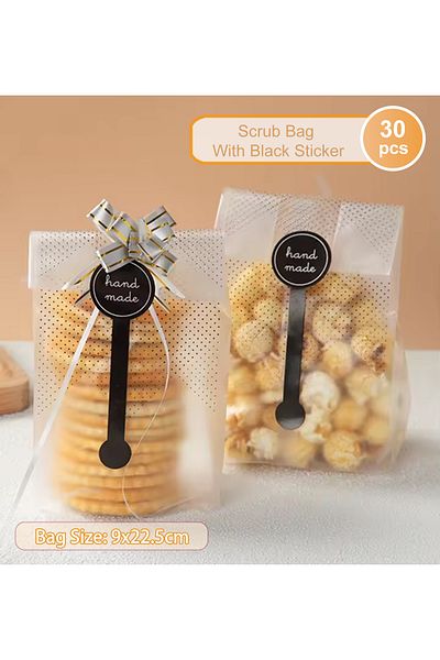 Choice 9x22.5cm 30pcs Scrub Bag With Black Sticker, Black Polka Dot Strip Opp Bags For Gift Dec