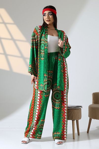 forte bella Ethnic Pattern Trend Maxi Kimono Pants Set