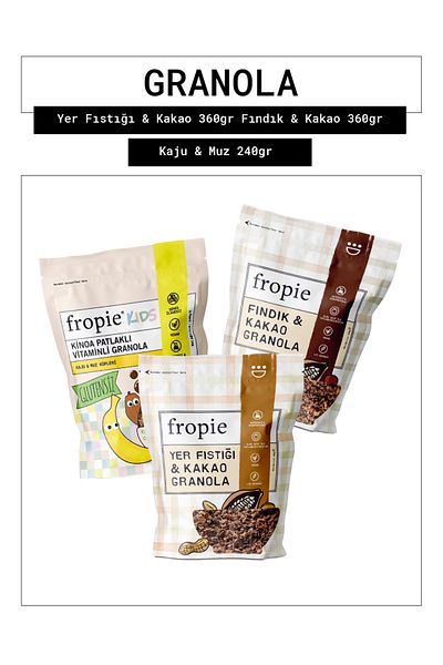 FROPİE Fropie Peanut & Cocoa - Hazelnut & Cocoa - Kids Cashew & Banana Cubes Granola Set of 3